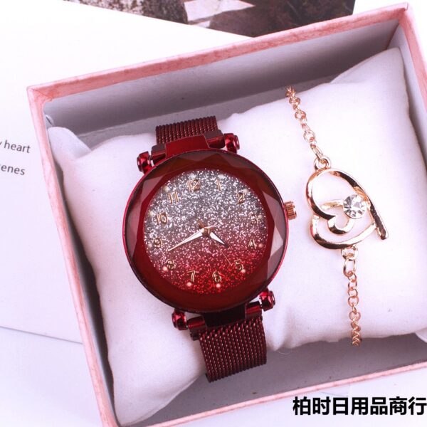 ladies magnetic strap chain Wristwatch with bracelet gift set ()