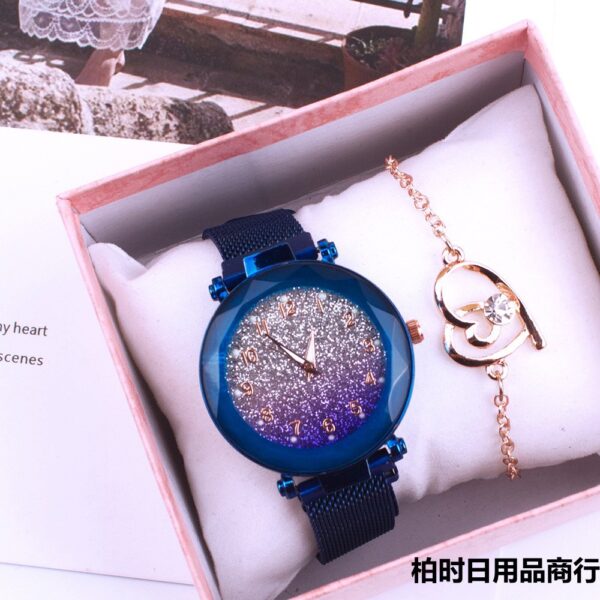 ladies magnetic strap chain Wristwatch with bracelet gift set ()