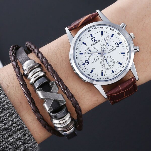 leather men wristwatch gift set with bracelet ()