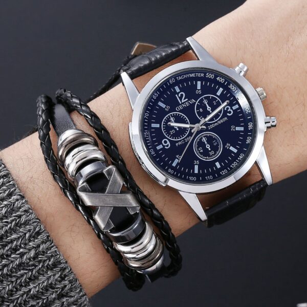 leather men wristwatch gift set with bracelet ()