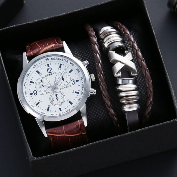 leather men wristwatch gift set with bracelet ()