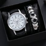 leather men wristwatch gift set with bracelet ()