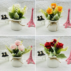 Three Roses Potted Plant Small-Lifelike Simulation Flower Plants for Home Decor