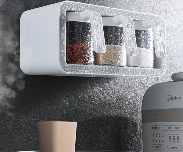 Wall Mount Kitchen Spice Rack Box Organizer with Spoons