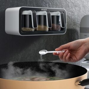 Wall Mount Kitchen Spice Rack Box Organizer with Spoons