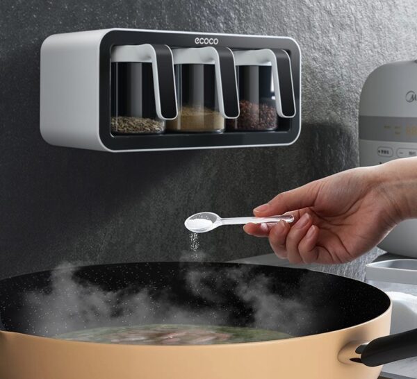 Wall Mount Kitchen Spice Rack Box Organizer with Spoons