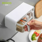 Wall Mount Kitchen Spice Rack Box Organizer with Spoons