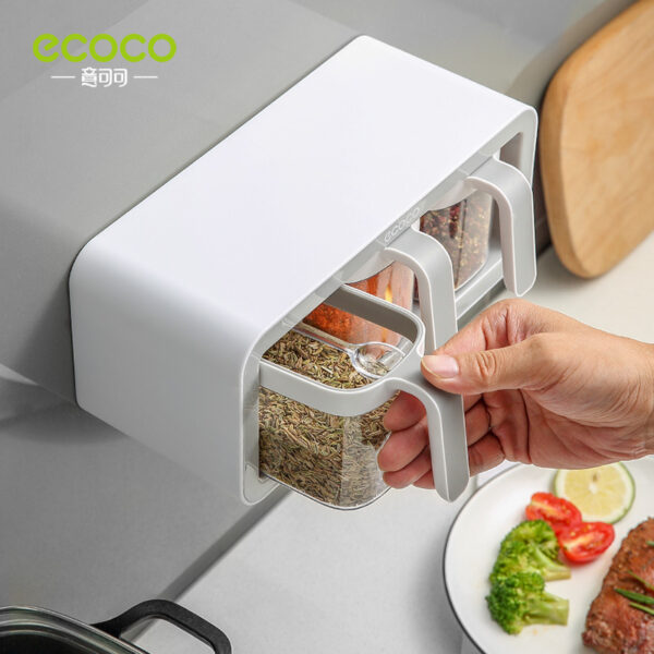 Wall Mount Kitchen Spice Rack Box Organizer with Spoons