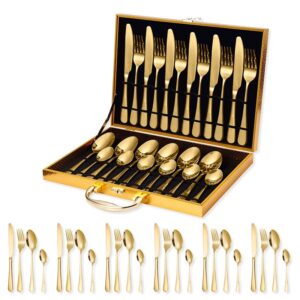 24 Pieces Premium Golden Cutlery Set with Gift Box